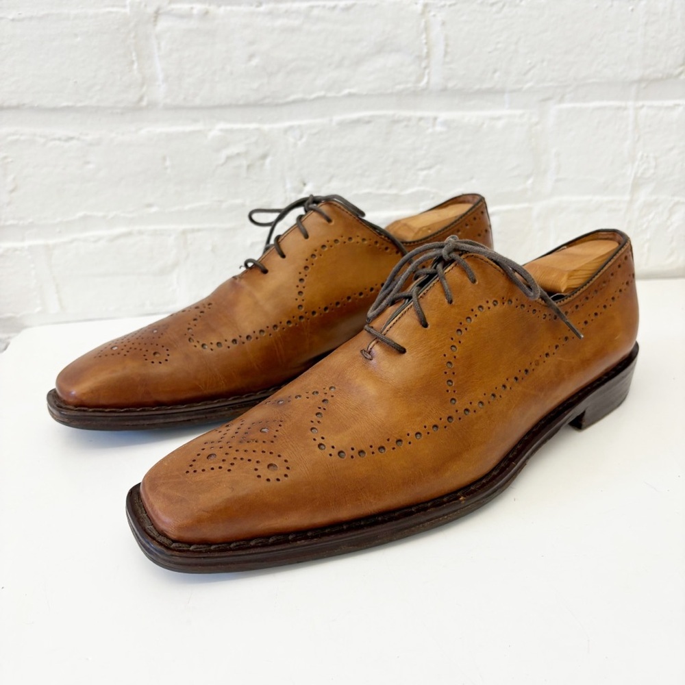 Calzoleria Toscana || Italian Leather Brogue‎ Oxford Dress Shoes Tan EU 44